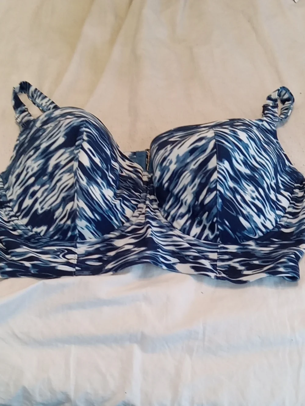 Secret Sassy Blue & White Printed Bikini Top - 44DD